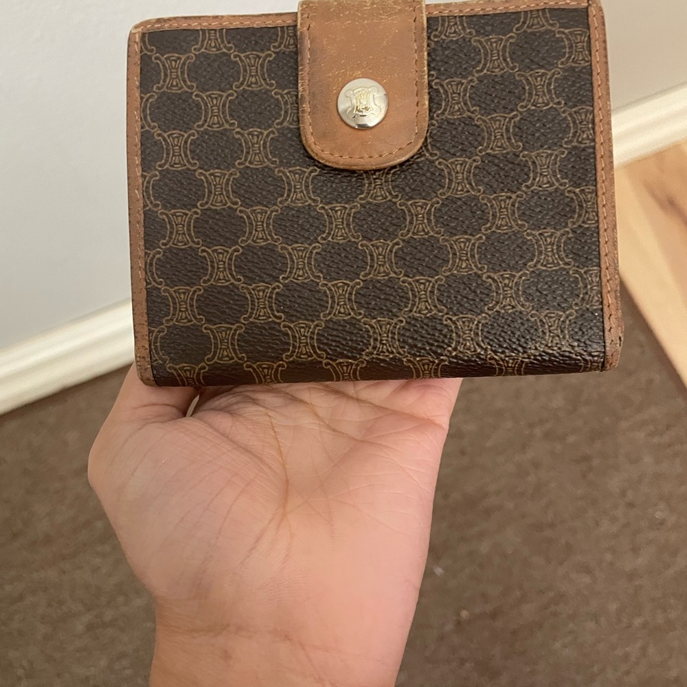 Celine Brown Monogram Canvas Leather Trim Wallet - Picture 1 of 8